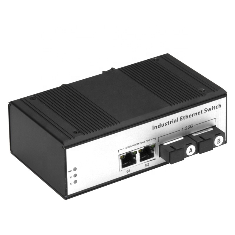 Network Switch Fiber Ethernet Switch Industrial with Gigabit 2 Ports RJ45+2 Port Fiber Port DIN Rail 1000M Black Telecom POE 10G