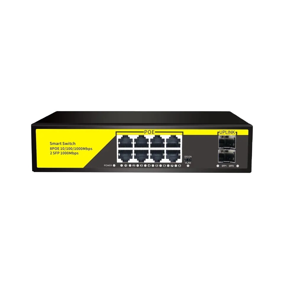 Poe Switch CCTV 8 Ports 10/100m POE Switch With 2 Uplink 1000m Outdoor  8 Port Fiber Gigabit POE Switch