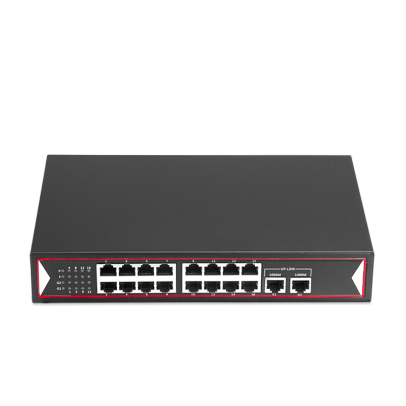 120W 16 Port 100M  Ethernet POE Switch  +2 Gigabit RJ45 PoE Port For IP Camera