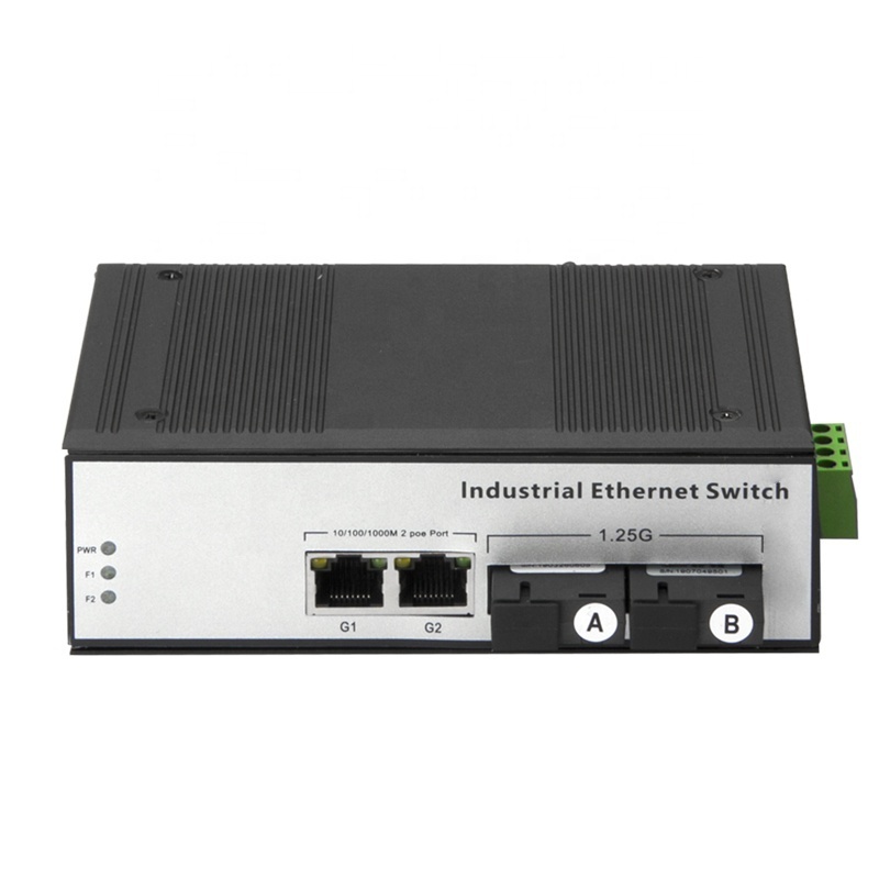 Network Switch Fiber Ethernet Switch Industrial with Gigabit 2 Ports RJ45+2 Port Fiber Port DIN Rail 1000M Black Telecom POE 10G