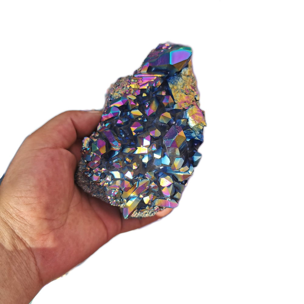 Wholesale rainbow plated aqua aura angel quartz stone spirit healing crystal cluster