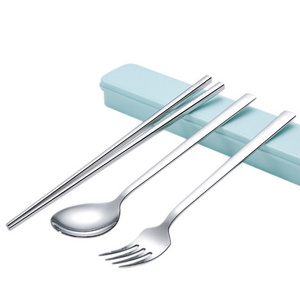 stainless steel Korean style travel  flatware set spoon fork chopstick cutlery set