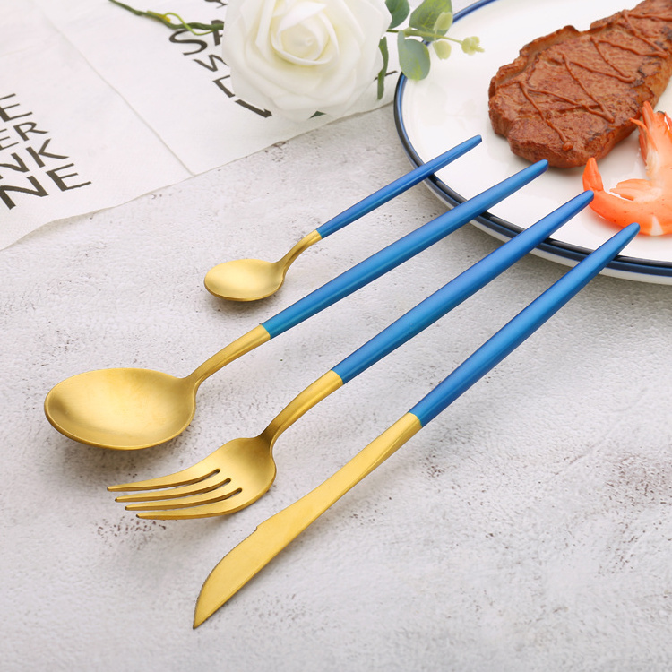 Knife Fork Spoon Rose Gold Plated SS304 Wedding Cutlery Set Wholesale Bulk  4pcs Flatware Set Golden Stainless Steel Cutlery