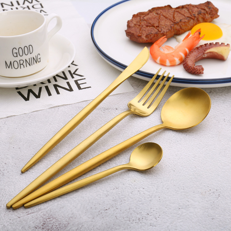 Knife Fork Spoon Rose Gold Plated SS304 Wedding Cutlery Set Wholesale Bulk  4pcs Flatware Set Golden Stainless Steel Cutlery