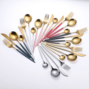 Knife Fork Spoon Rose Gold Plated SS304 Wedding Cutlery Set Wholesale Bulk  4pcs Flatware Set Golden Stainless Steel Cutlery