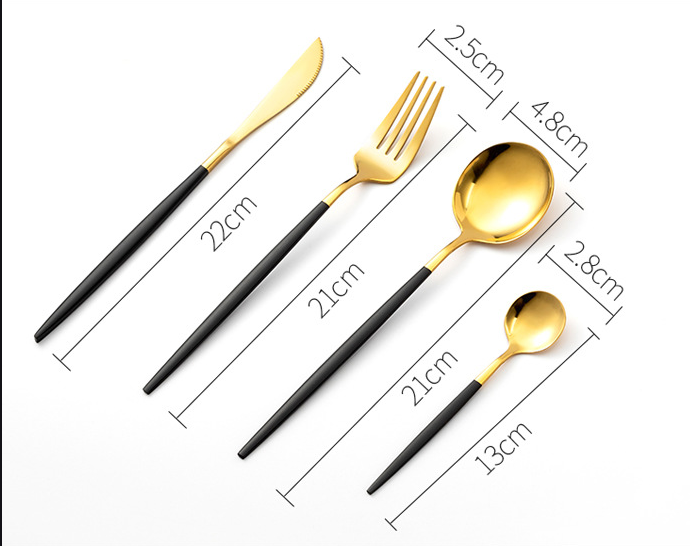 Knife Fork Spoon Rose Gold Plated SS304 Wedding Cutlery Set Wholesale Bulk  4pcs Flatware Set Golden Stainless Steel Cutlery