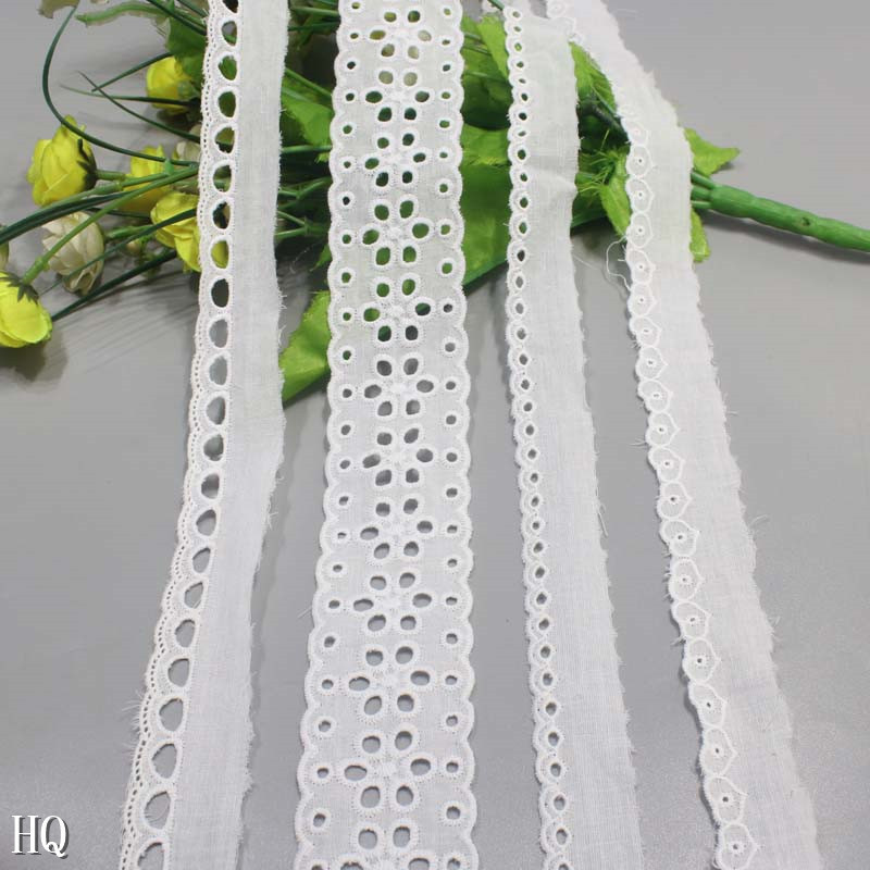 Cheap High Quality Wholesale Stock 8CM Cotton Eyelet Lace Trim Cotton Border Lace Fabrics For Women Dress