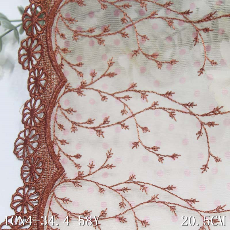 Quality 21cm Chemical Embroidery Lace Trim Apricot Voile Lace For Lingerie