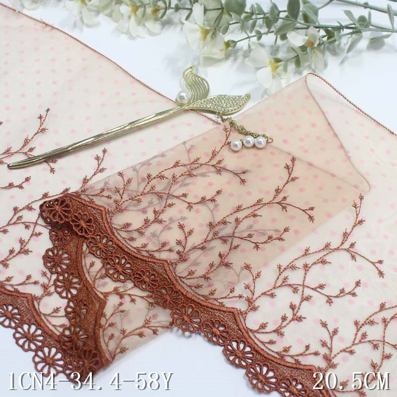 Quality 21cm Chemical Embroidery Lace Trim Apricot Voile Lace For Lingerie