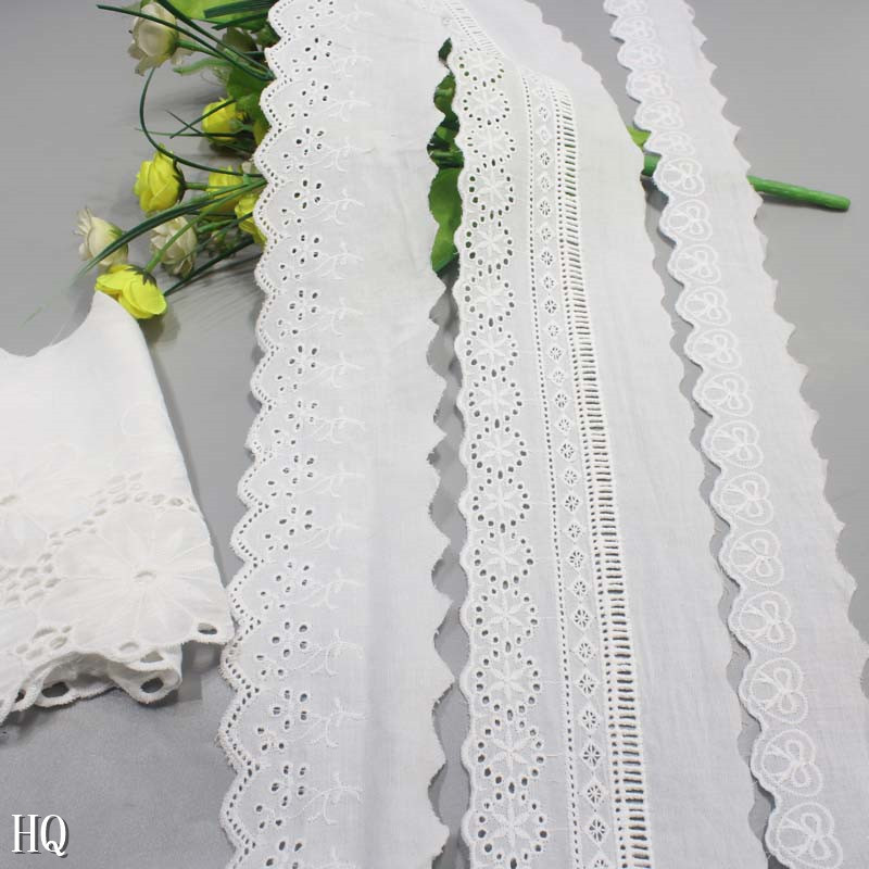 Cheap High Quality Wholesale Stock 8CM Cotton Eyelet Lace Trim Cotton Border Lace Fabrics For Women Dress