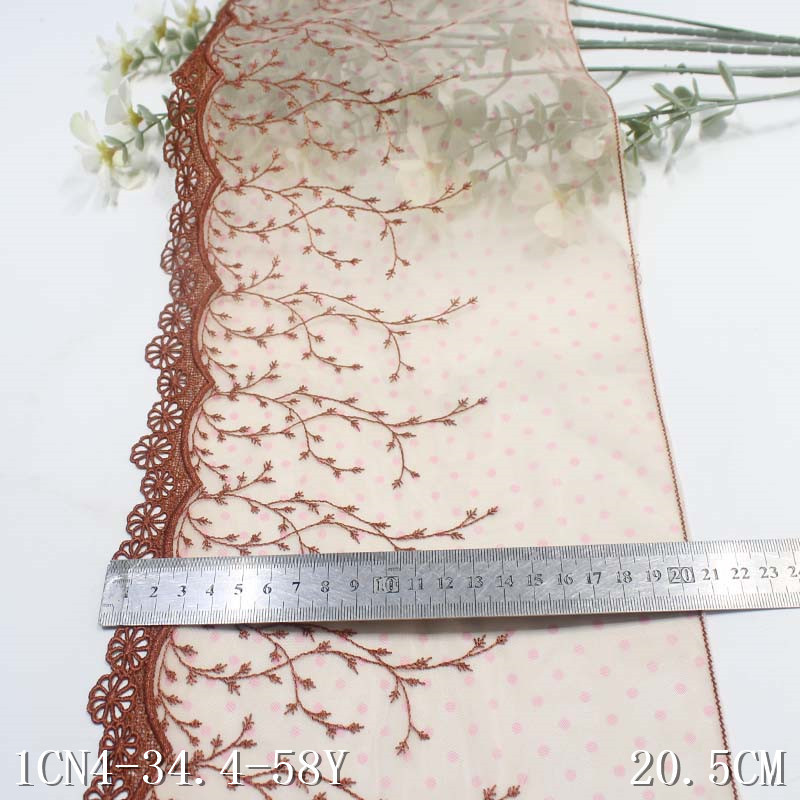 Quality 21cm Chemical Embroidery Lace Trim Apricot Voile Lace For Lingerie