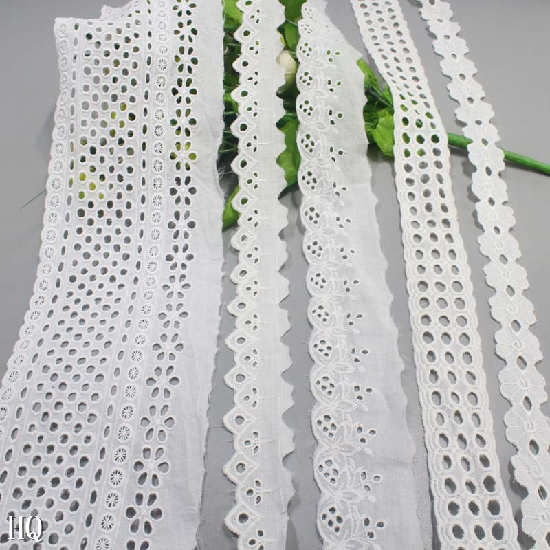 Cheap High Quality Wholesale Stock 8CM Cotton Eyelet Lace Trim Cotton Border Lace Fabrics For Women Dress