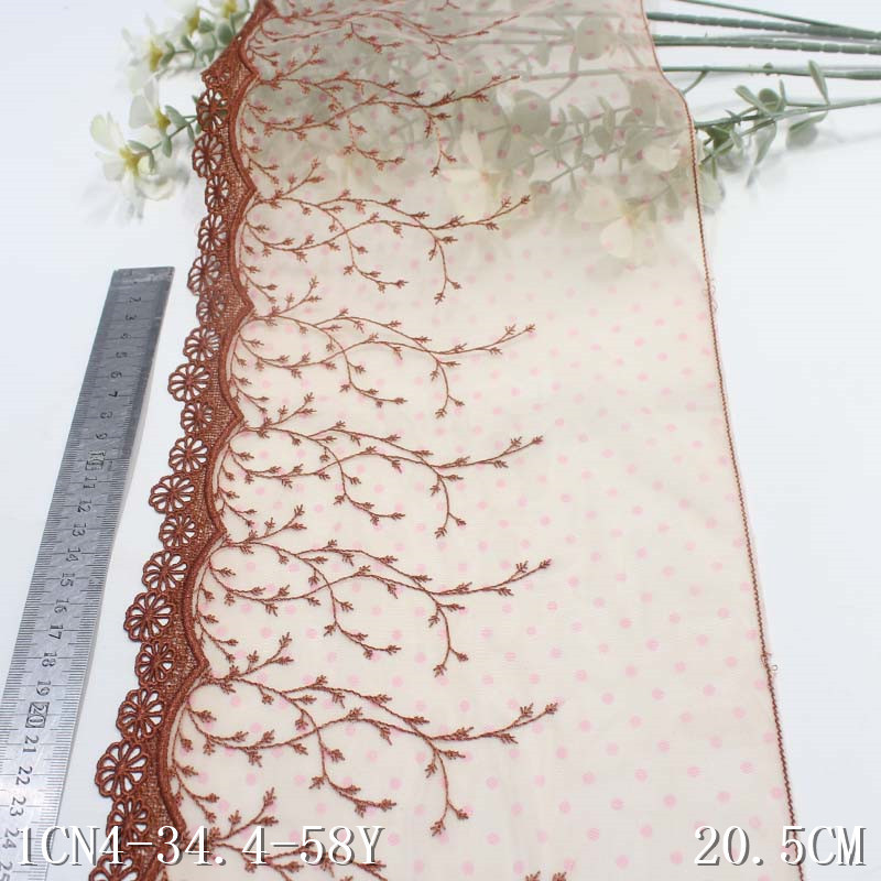 Quality 21cm Chemical Embroidery Lace Trim Apricot Voile Lace For Lingerie