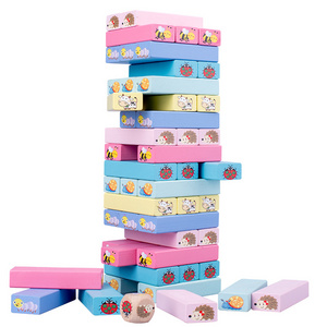 Classic Wooden Blocks Colorful Wooden Toys Tumbling Tower Animal Board Game Stacking Numbers Blocks for Kids