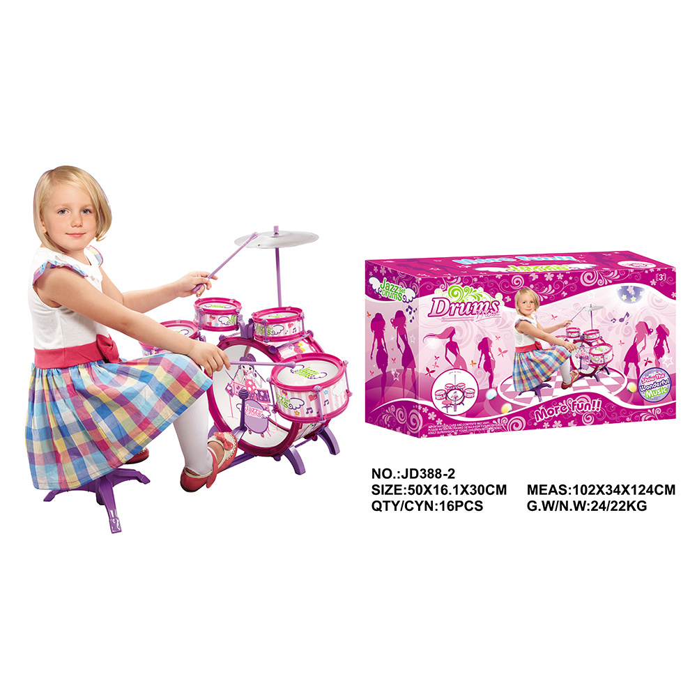 Modern Design Musical Instrument Toy Rock Roll Jazz Drum Set Drum Kit For Kids Drum Play Set Toy With Stool