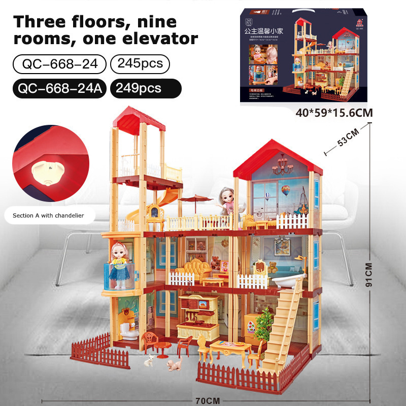 3D DIY Plastic 3 Floors miniature furniture for doll house Hand Assembled Art House Model Girl Birthday Gift for Kids