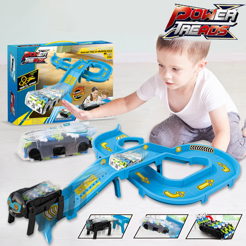 Hot Sale 2 In 1 Track Toy Car Sets New Assembled Rail Car Set Toys Electric Walk Robot Dog DIY Educational Toys For Kids