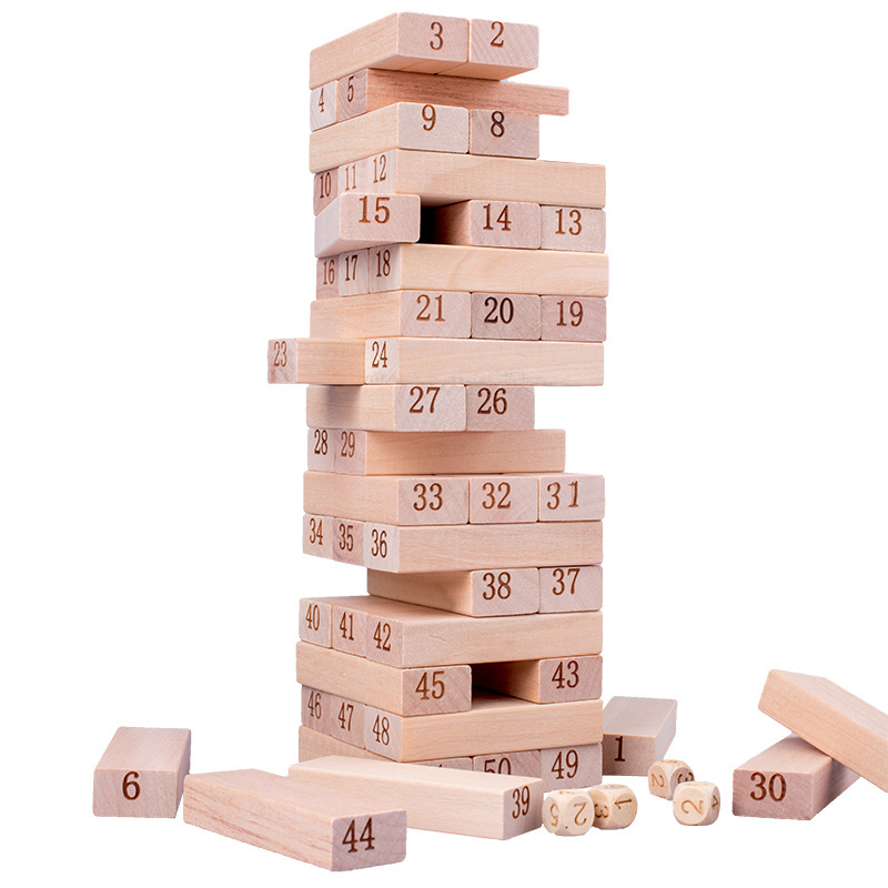 Classic Wooden Blocks Colorful Wooden Toys Tumbling Tower Animal Board Game Stacking Numbers Blocks for Kids