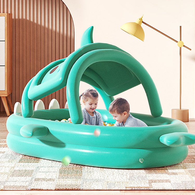 Creative Shark Shape Baby Inflatable Pool Quality PVC Large Size Inflatable Swimming Pool With Awning Summer Garden Playground