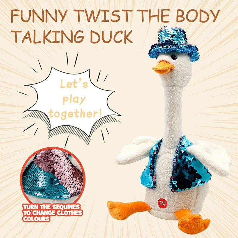 Novelty Electric Dancing Musical Duck Plush Toy Singing Repeat Talking Stuffed Animal Toys Baby Soothing Soft Doll Toys