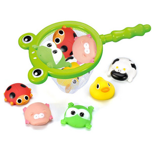 Cute Spray Animal Bath Toys Baby Rubber Animal Bathing Toy Set Cartoon Frog Fishing Net Bathing Pool Toys