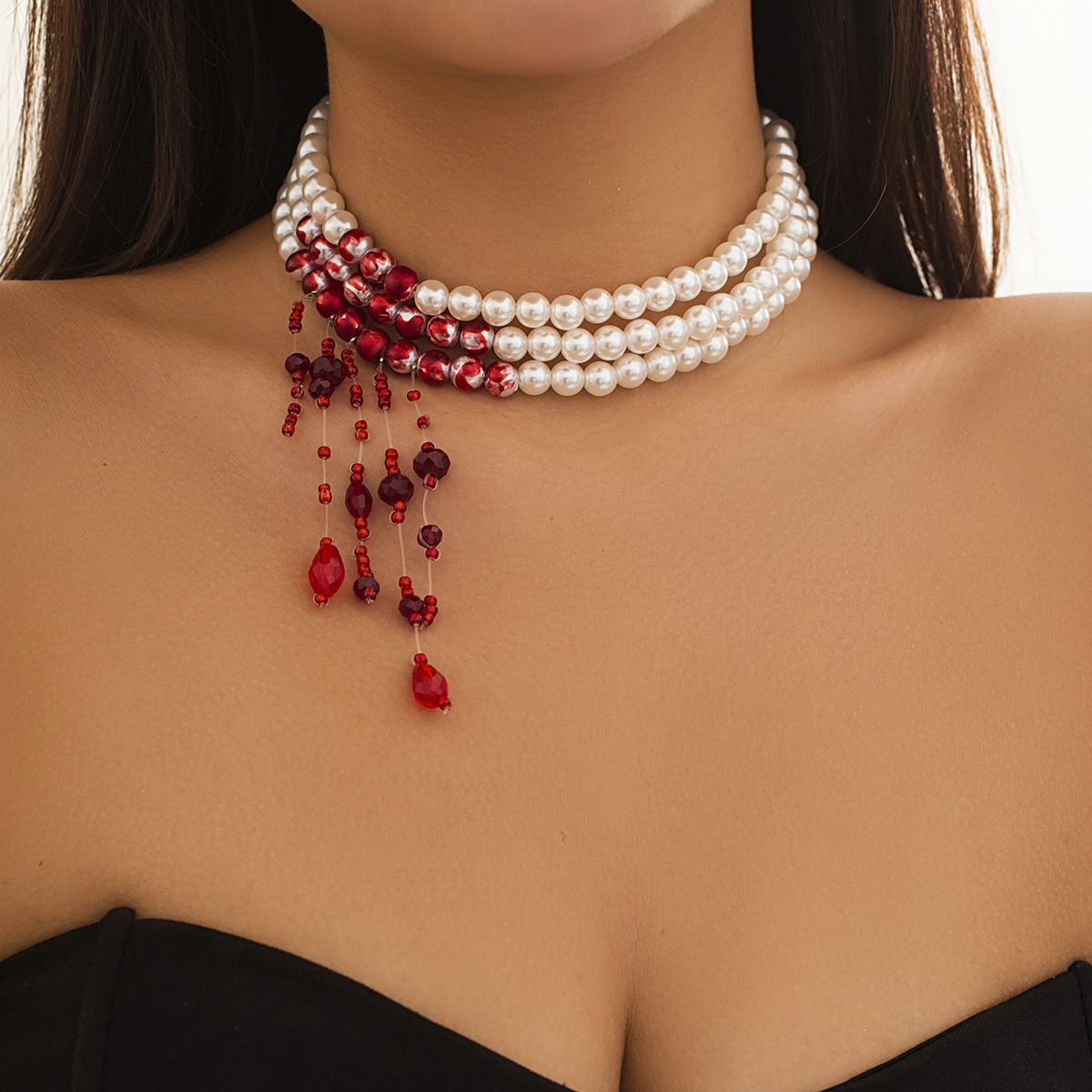 Halloween jewelry bloody pearl chocker necklace gothic pearl blood necklace