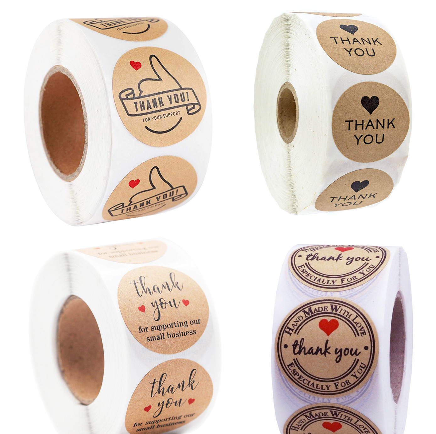 Gift Bag Packaging Box Custom Logo Kraft Paper Adhesive Circle thank you stickers Label Roll for small business