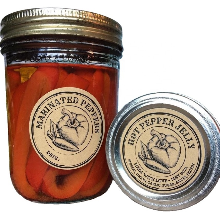 Custom canning labels for jelly, jam, hot sauce, BBQ, pickled round personalized printed mason jar stickers