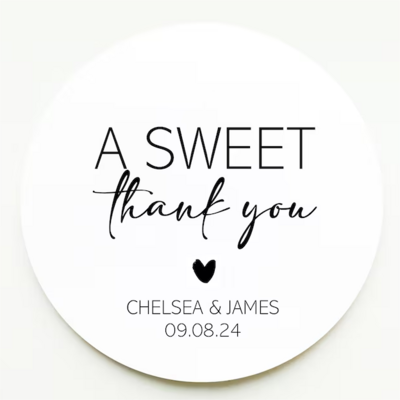 A Sweet Thank You Labels  Round White Matte Stickers  Wedding Snack Bag Sweets Desserts Favors Stickers