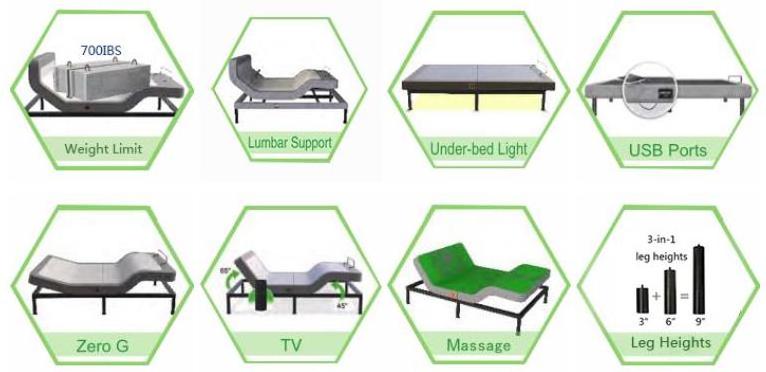 Top sale adjustable electric beds frame  split king size home furniture set massage bed neck lift for bedroom furniture