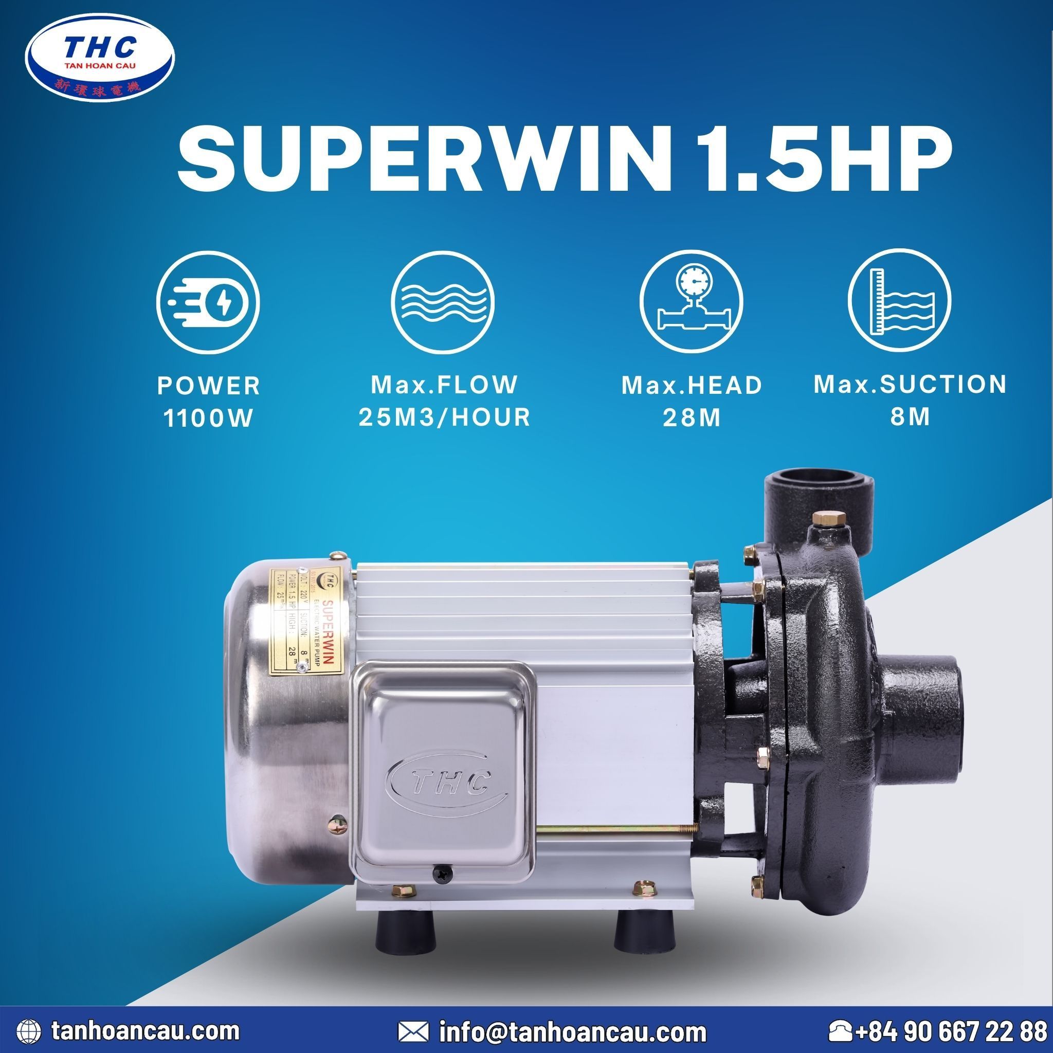 Factory Price 1100W 2 Years Warranty Electric Centrifugal pump Superwin High Pressure Water Pump 1.5HP Electric Water Pump