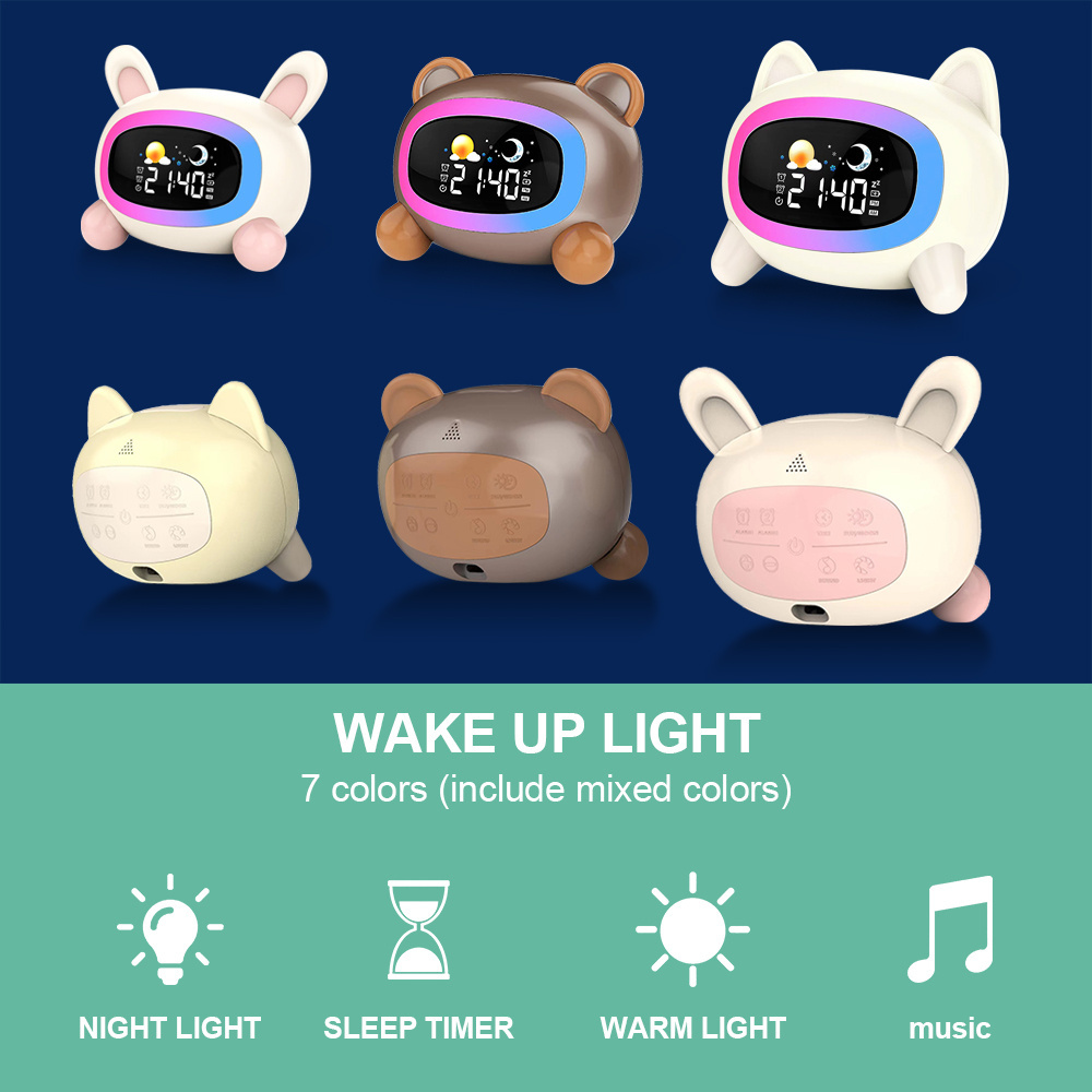 Sleep trainer wake up light sunrise alarm clock for kids small alarm clock 7 color changing can be a night light