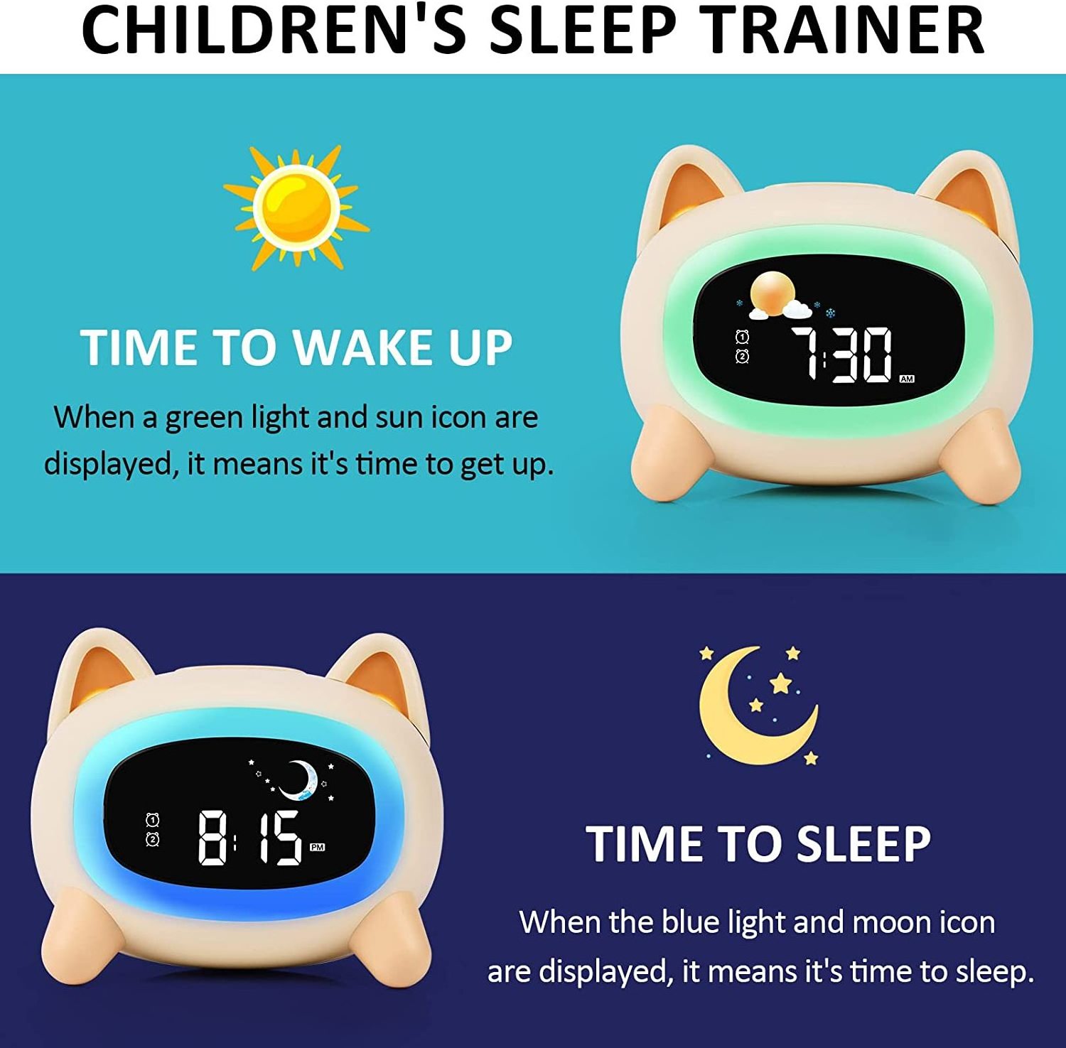 Sleep trainer wake up light sunrise alarm clock for kids small alarm clock 7 color changing can be a night light