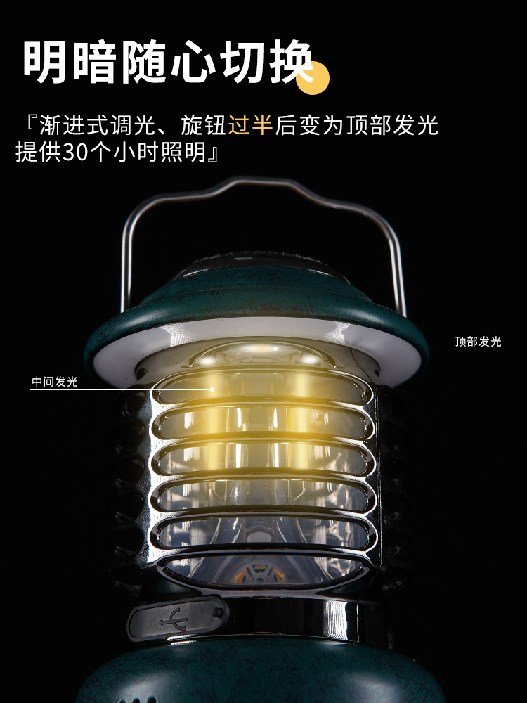 Newest outdoor camping essentials portable Atmosphere lamp rechargeable Adjustable light retro LED lantern with output USB