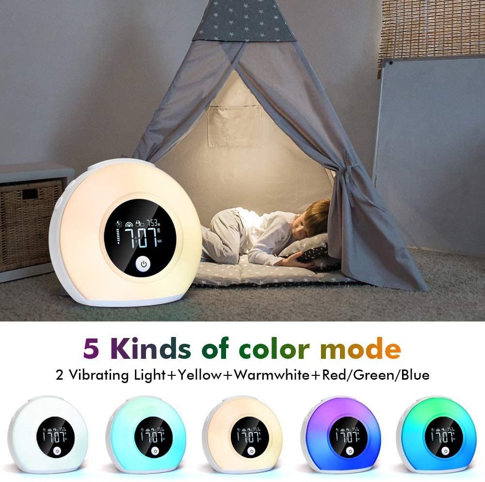 Modern Led Desk Lamp Wireless speakers Night Light Wake Up Light sunrise Kids desktop Digital Adjustable colorful Alarm Clock