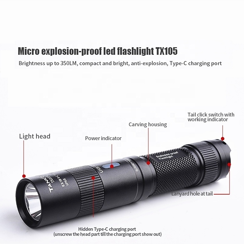 Tank007 USB C rechargeable fireman explosion proof torch led flashlight for helmet