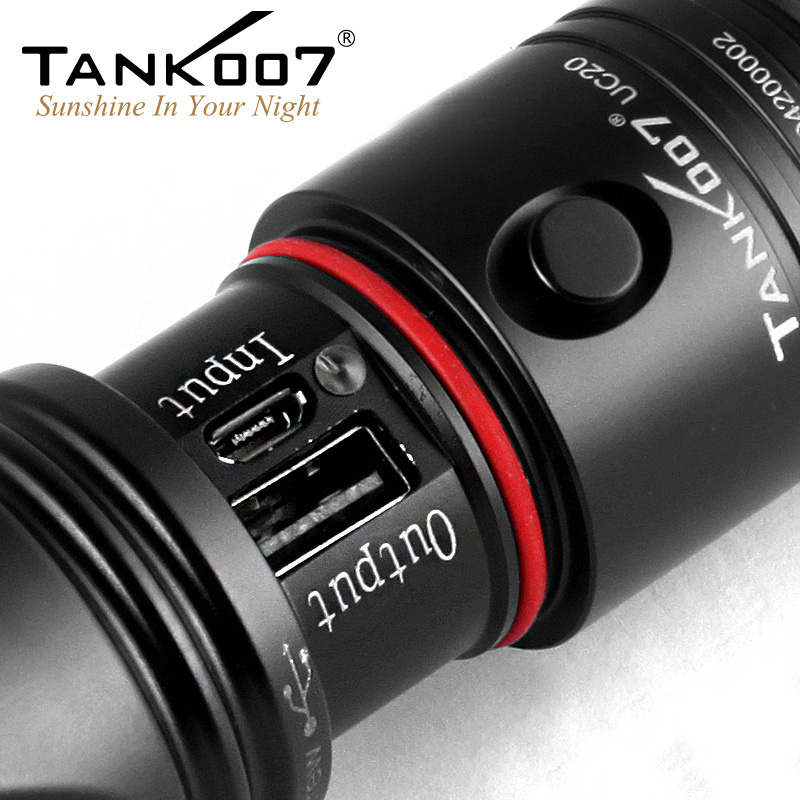 Tank007 800 lumens USB rechargeable battery aluminum led flashlight guard torch light with powerbank