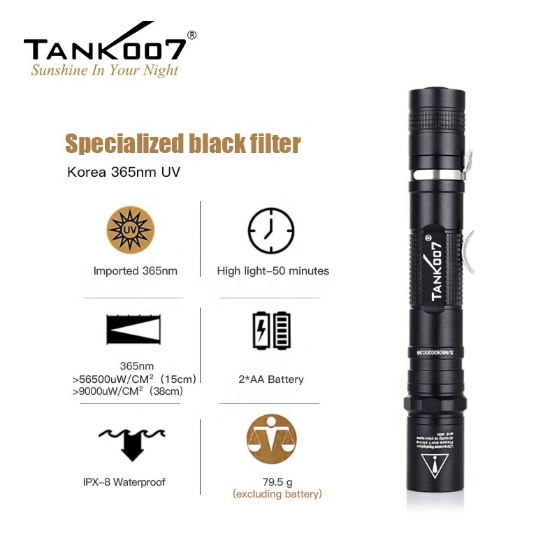 Tank007 rechargeable Aluminum 365nm uv NDT torch CSI Forensic ultraviolet blacklight uv flashlight uv linternas medical penlight