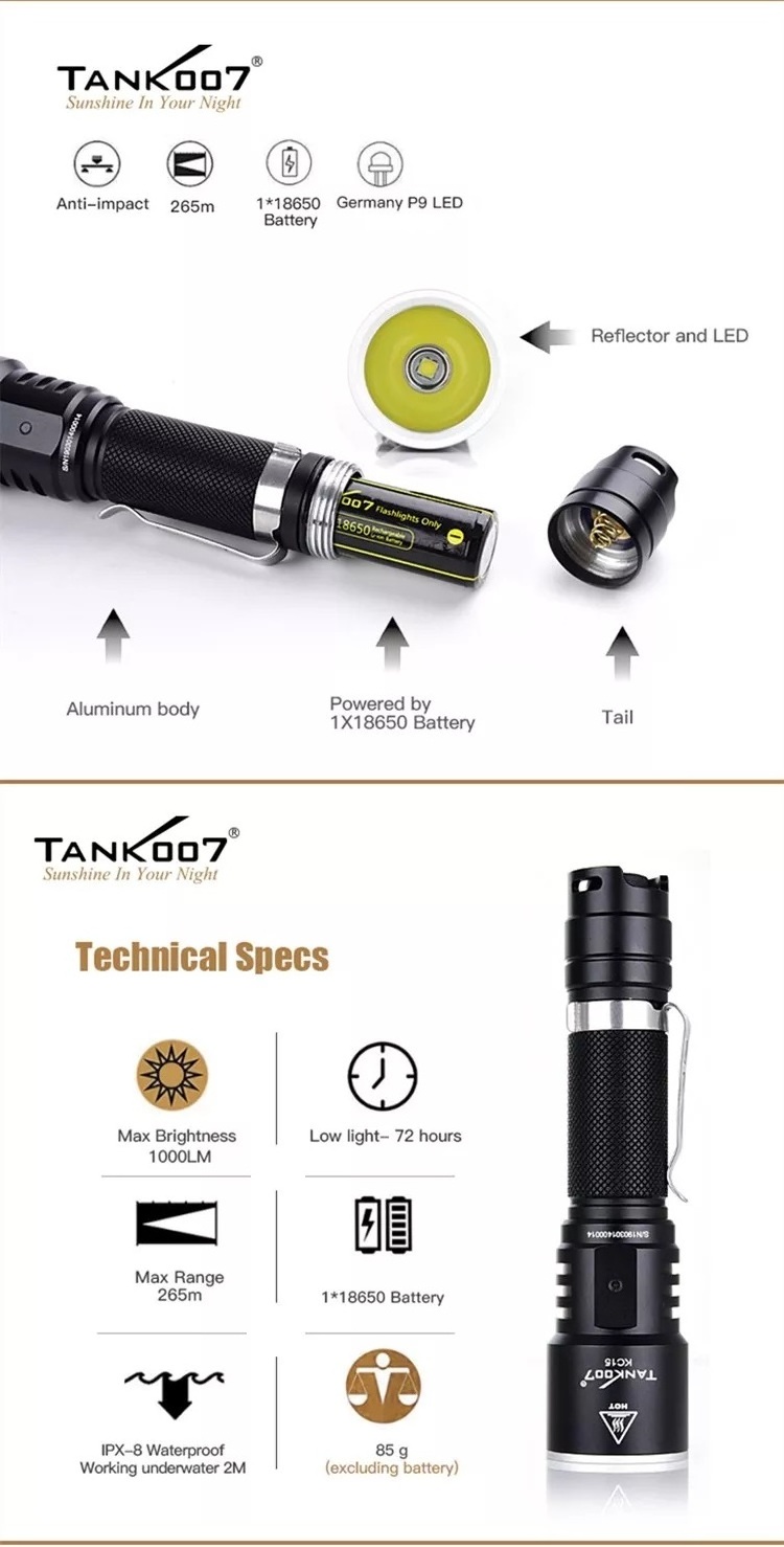 Factory Wholesale 10W Brightest Hunting Japan Flashlight Torch,Long Distance Rechargeable LED Torch Light