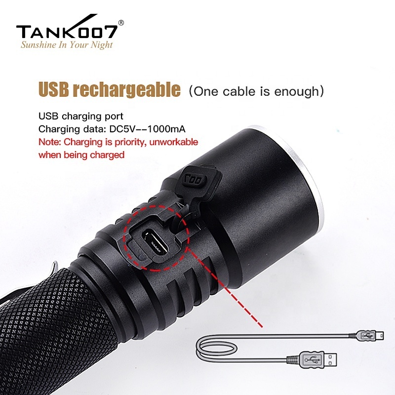 Tank007 rechargeable tactical outdoor micro usb high quality led torch light flashlight