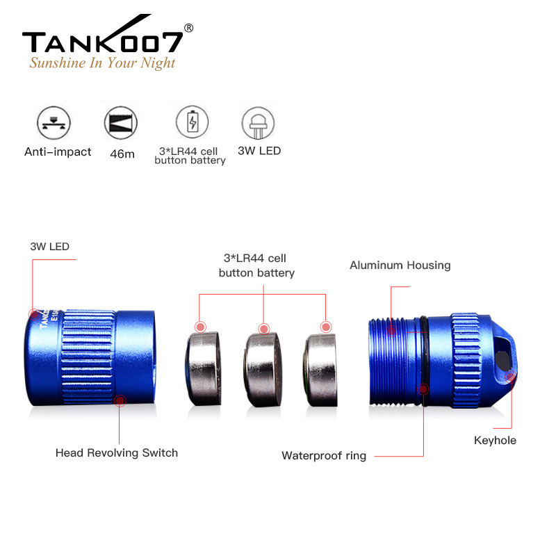 Tank007 high power torcia aluminum linterna pocket edc flash light mini keyring torch keychain flashlight for kids led torch