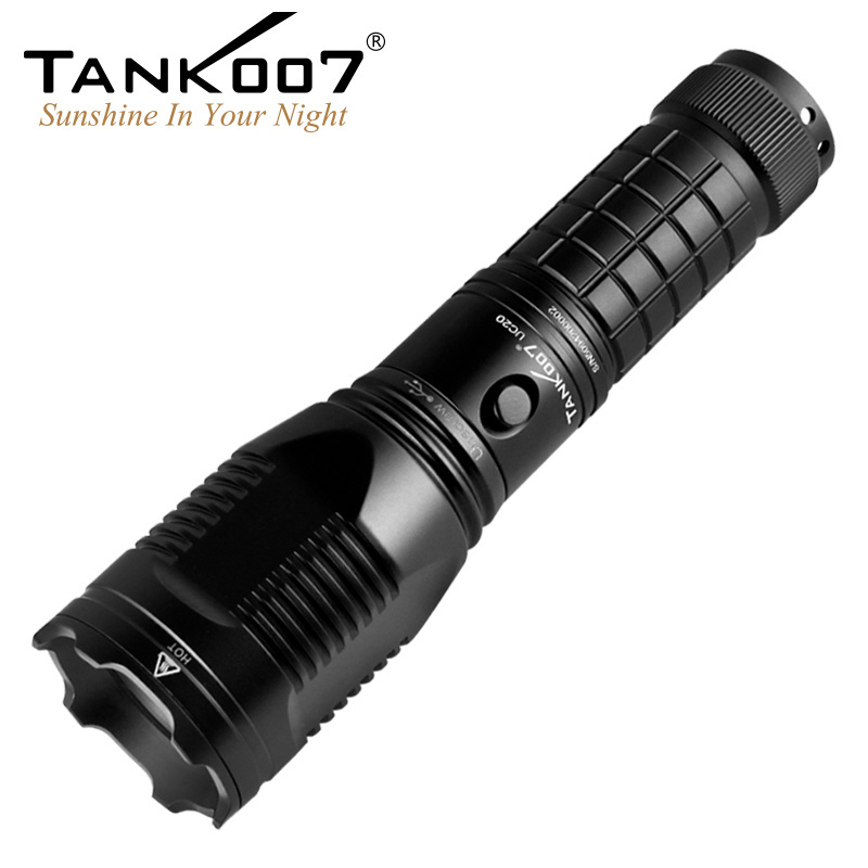 Tank007 800 lumens USB rechargeable battery aluminum led flashlight guard torch light with powerbank