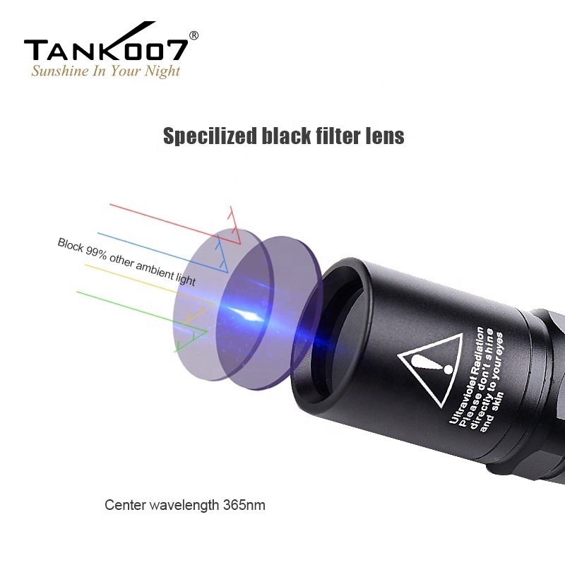 Tank007 UV NDT flashlight 365nm CSI Crime Scene Investigation black light source torch forensic kit LED 365nm UV flashlight