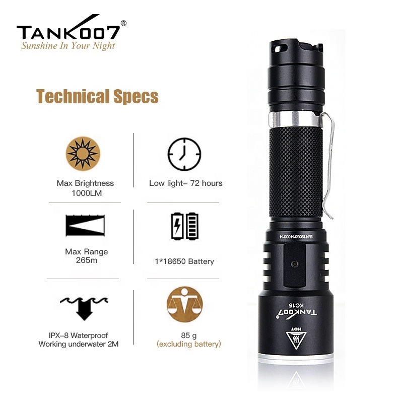 Tank007 USB waterproof torch light 18650 emergency super bright torchlight tactical flashlight rechargeable LED torch