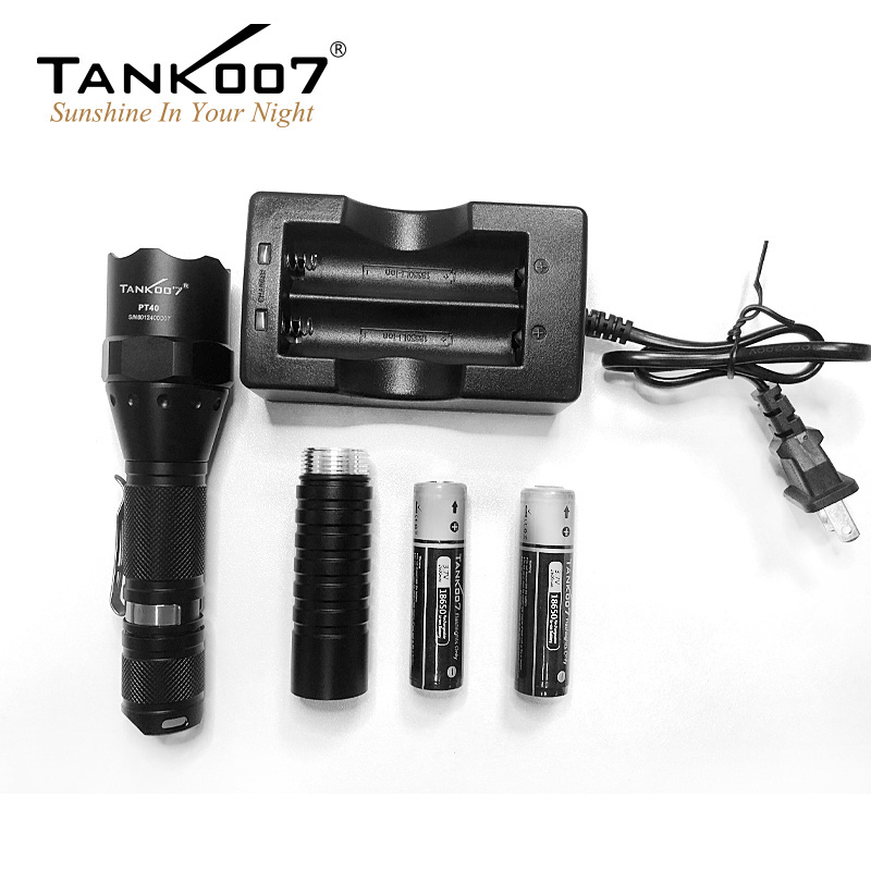 Tank007 PT40 Professional Tactical LED Flashlight Torch for Security Equipment IP68 Aluminum Alloy Led 50000 Lumen