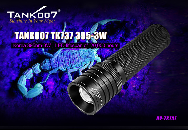 Tank007 high power Zoomable Linterna scorpion uv flashlight insect search torch 395nm led blacklight uv curing flashlight