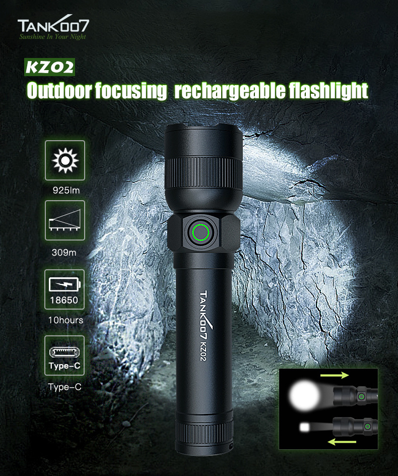 Tank007 Zoomable Rechargeable Led Flashlight Powerful Waterproof Torches Usb Outdoor linterna Tactical Flashlight