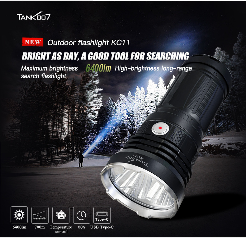 Tank007 Powerful Ultra Bright Lantern tactical flashlight Outdoor LED Torch USB Rechargeable linterna Waterproof flashlight