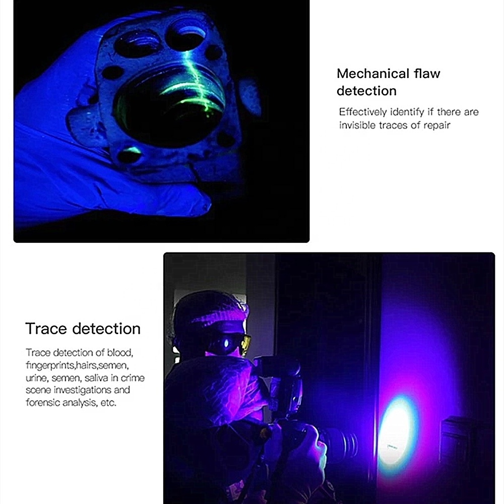 Tank007 uv lamp ndt outdoor treasure hunting blacklight rechargeable uv flashlight forensic dual LED torch 365nm uv flashlight