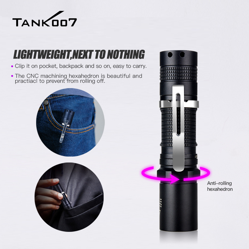 TANK007 rechargeable UV Flashlight 365nm BlackLight Flashlight LED ultraviolet torch fluorescent detection flashlight lanterna